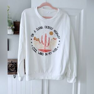 White Graphic Sweatshirt with Desert Print